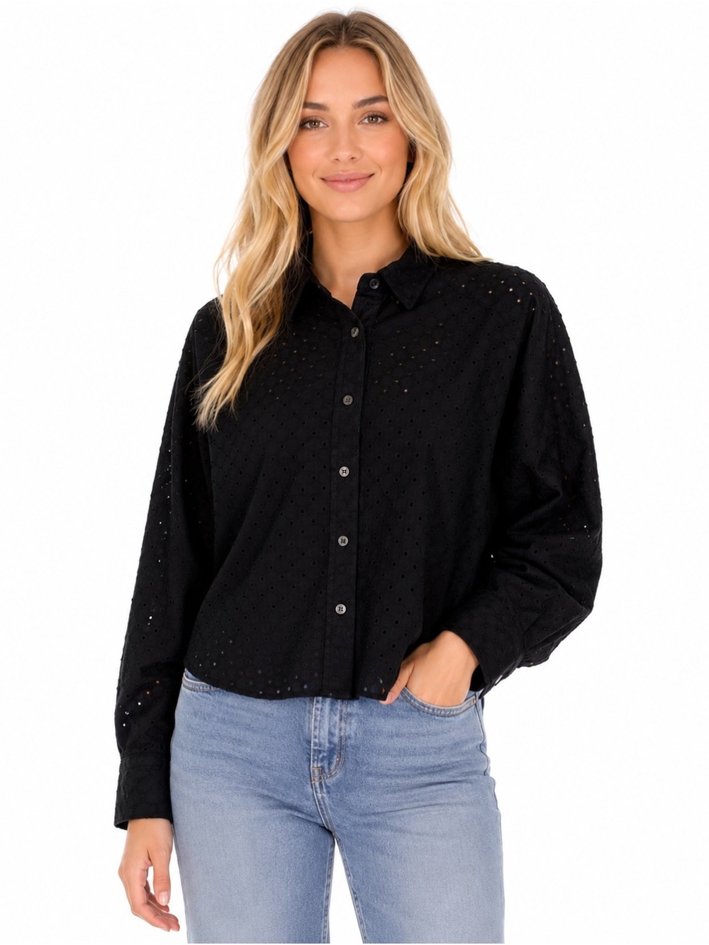 Banana Republic Factory Black Eyelet‎ Button-Down Shirt
